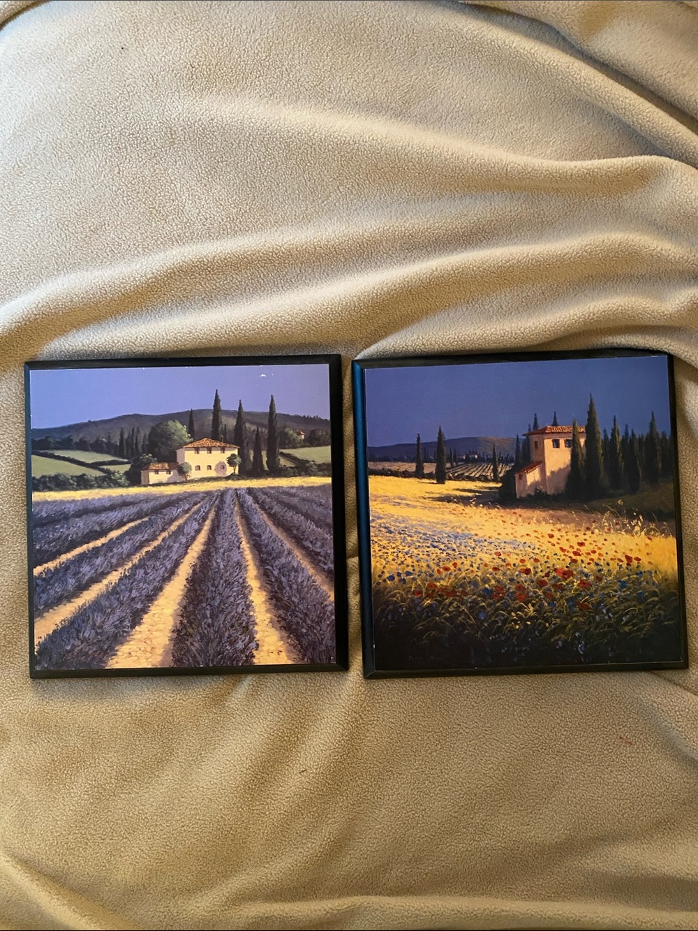 Set of 2 Lavender Field Canvas Prints - Beige & Blue Home Art